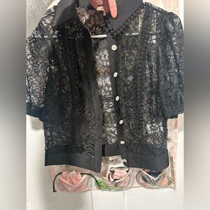 Black Lace Button-Up Blouse